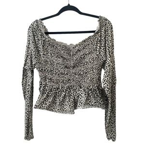 Millibon Leopard Ruched Cropped Long Sleeve Blouse I Size: L
